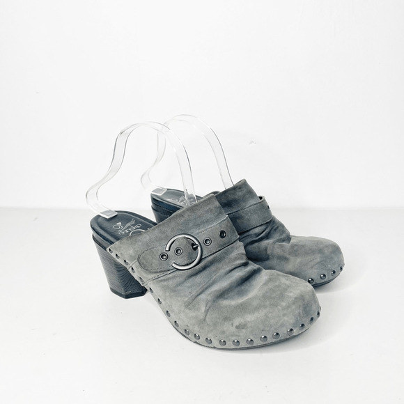 Dansko Shoes - DANSKO Nadine buckle detail platform clog suede studded GRAY WOMENS 40 9.5 10